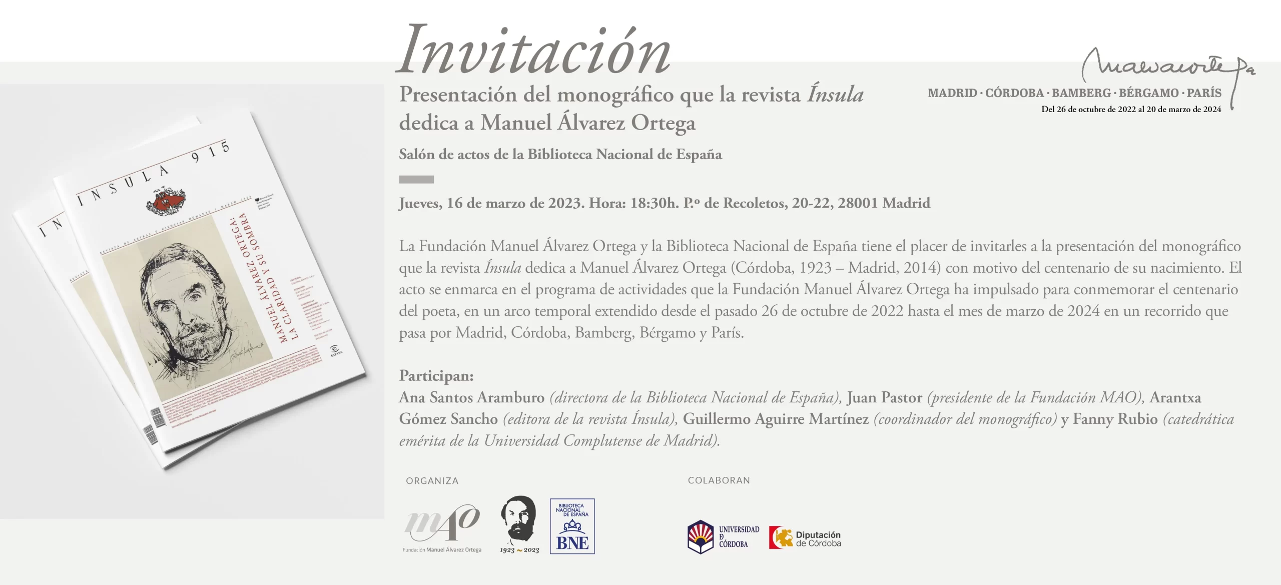 Invitacion_Revista_insula_16.03.2023 Invitación a la presentación de la revista Ínsula